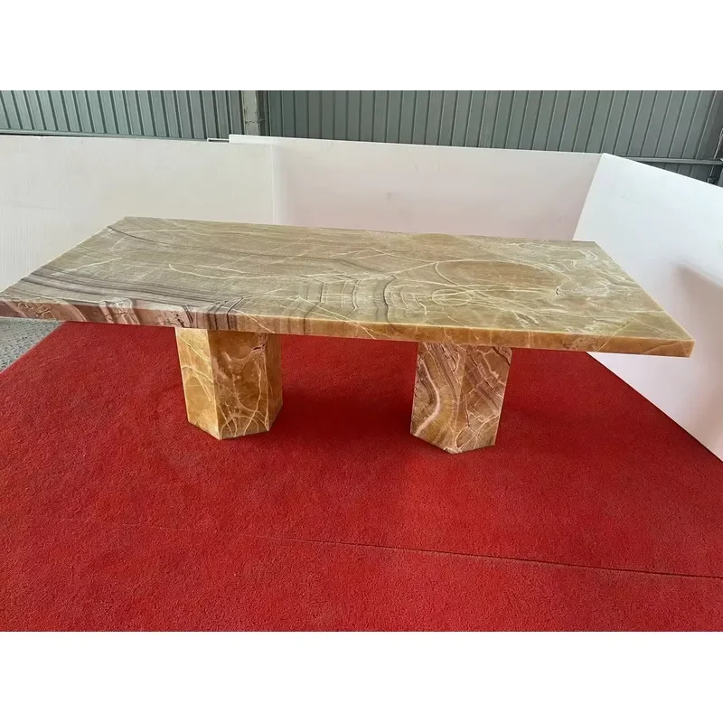 Customized Natural Stone Dining Room Furniture Orange Onyx Marble Rectangle Dining Table