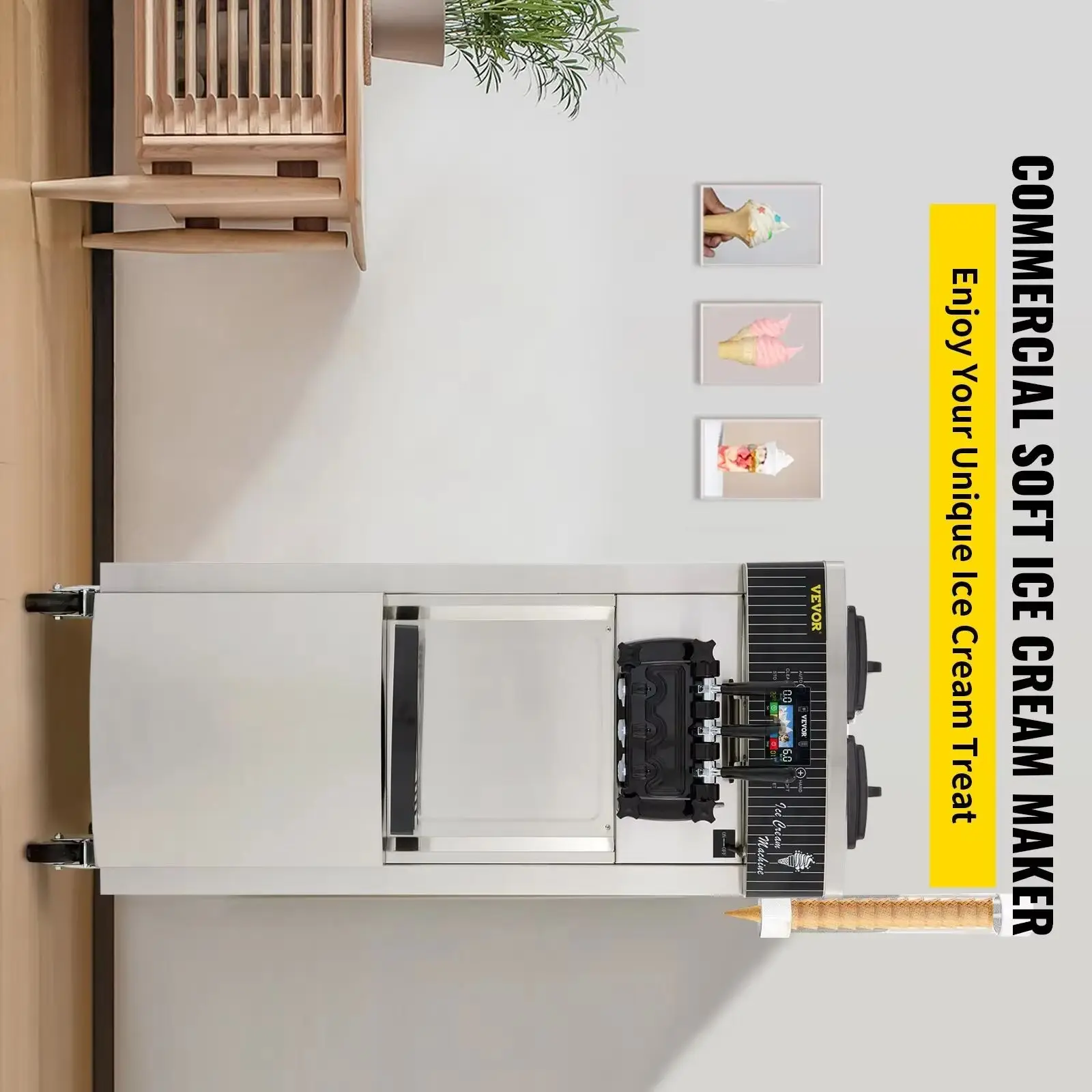 SIHAO Commercial Soft Ice Cream Machine 2200W  20-28L/H Ice Cream Maker Double 6L Hoppers Ice Cream Making Machine YKF-8228H