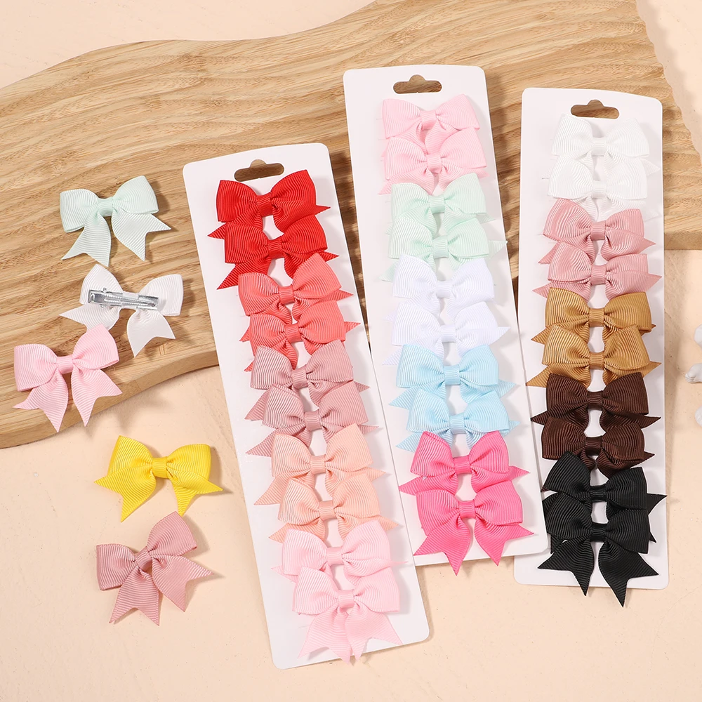 10Pcs/Set Solid Color Kids Bows Hair Clips for Baby Girls Handmade Ribbon Bowknot Hairpin MiNi Barrettes Hair Accessories