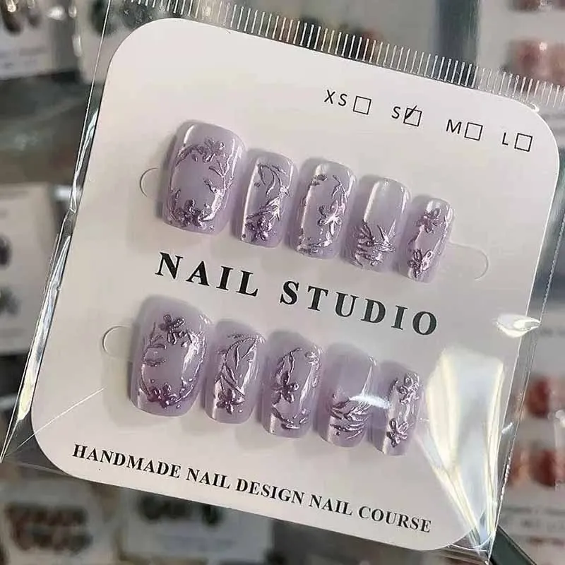 جديد الأرجواني المينا زهرة مذهب نصف اليدوية يرتدي درع قصير نمط انفصال القط العين مسمار رقائق تظهر نمط الطالب الأبيض