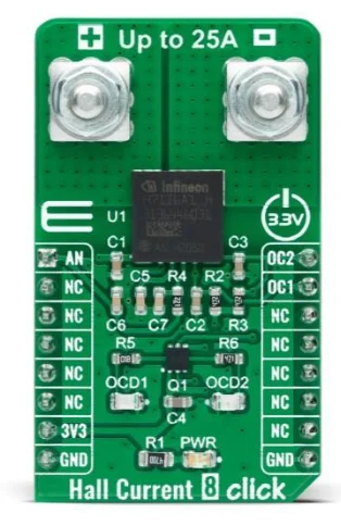 

MIKROE-4632 Hall Current 8 Click - 25A TLI4971-A025T5