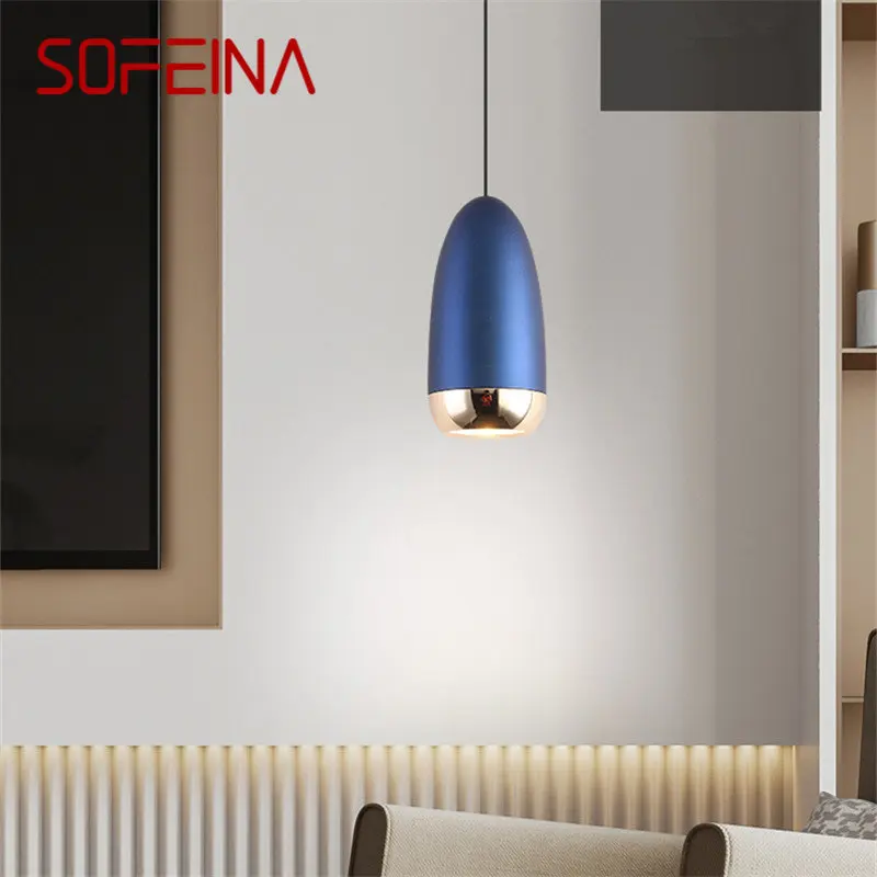 SOFEINA Modern Blue Hanging LED Pendant Lights Simplicity Creative Design Bedside Ceiling Chandelier For Home Bedroom Bar