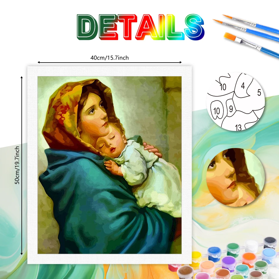 PhotoCustom DIY Crafts Painting By Numbers Kits The Virgin Mary Figure Picture By Number Hand Painted Acrylic Paint Home Decor