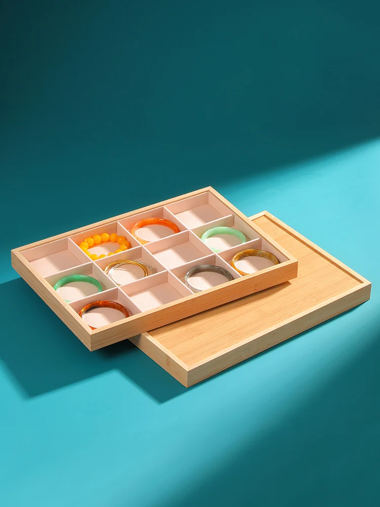 

12-Slot Bamboo Jewelry Display Tray, Bracelet Wooden Showcase, Ring Necklace Organizer, Jewelry Exhibition Stand