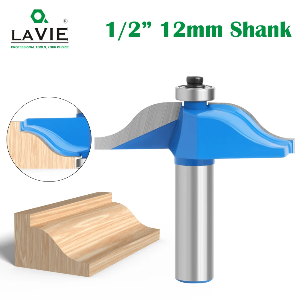 LAVIE 1/2" Shank Raised Panel Router Bit 12mm Shank 2-1/2" 3" 3-1/2" Blue Thin Body With Bearing For Cabinet Door Woodworking