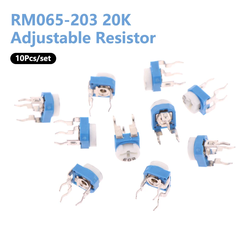 10Pcs RM065 Blue White Horizontal Adjustable Resistor RM065-203 20K Ohm Trimmer Potentiometer Variable Resistor