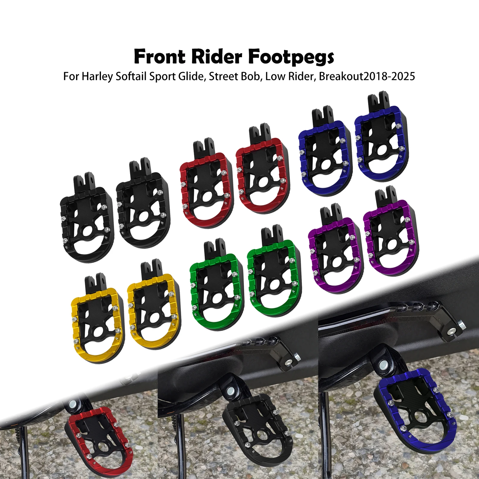 

Motorcycle Front Footrest Driver Pedal Rider Footpeg For Harley Softail Breakout Low Rider Street Bob Sport Glide RH1250S 18-Up