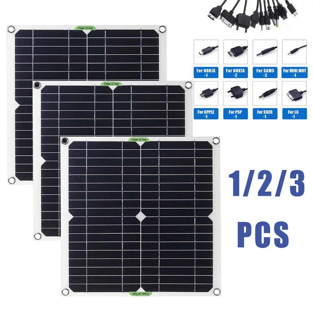 1/2/3pcs Solar Panel Kit 100A 12V Battery Charger Flexible Solar Panels Battery with Controller for Caravan Boat Charging