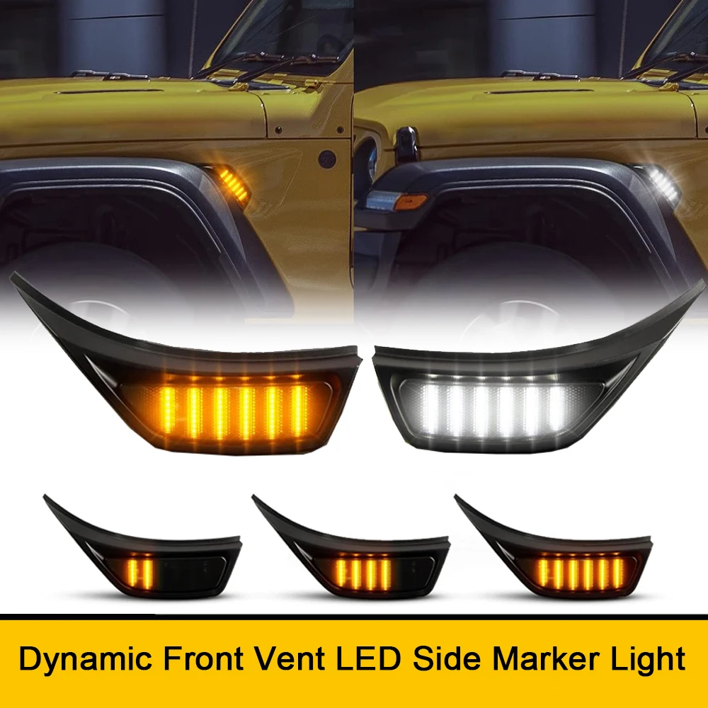 

2x Led Dynamic Front Vent Side Marker DRL Lights For Jeep Wrangler JL JLU Sport Rubicon Sahara 18-22 Gladiator JT truck 20-22