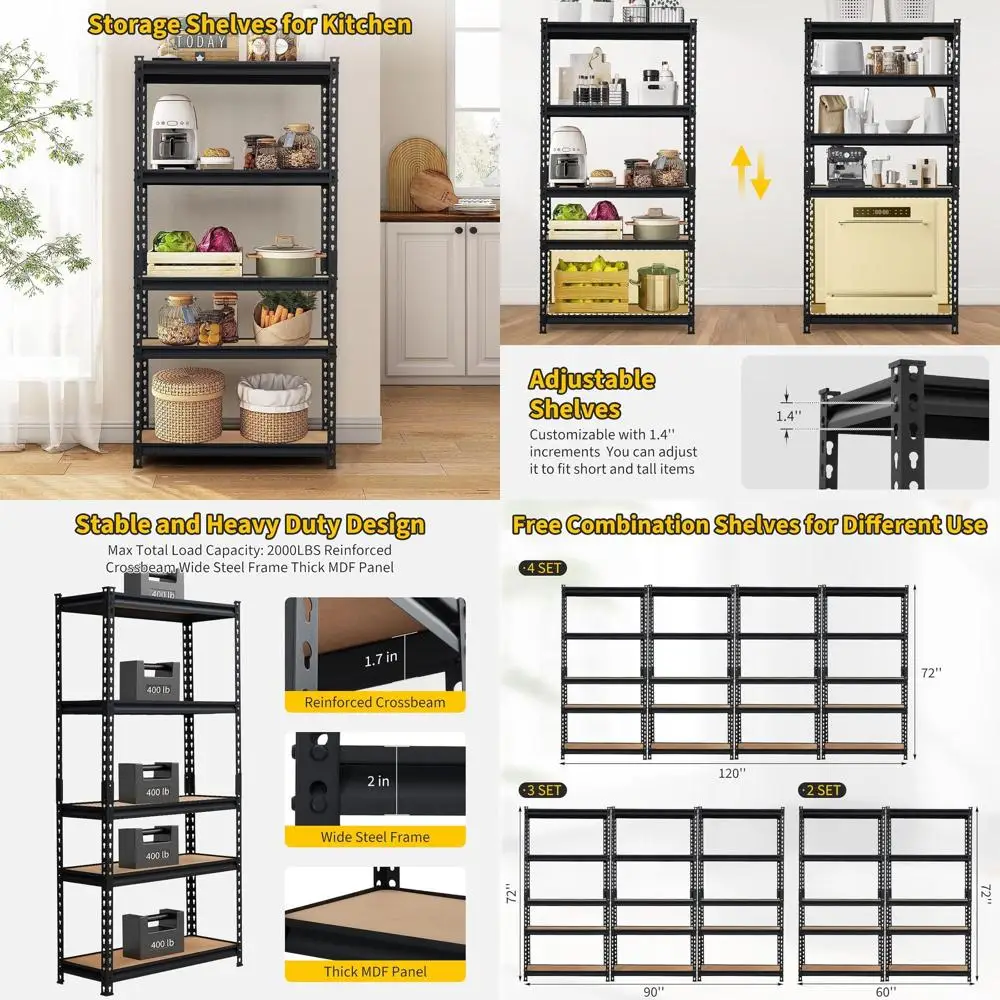 Sturdy 36x18x72 Metal Garage Shelving, Adjustable Height, Rust-Proof Storage Rack for Workshops & Basements, Easy to Assemble