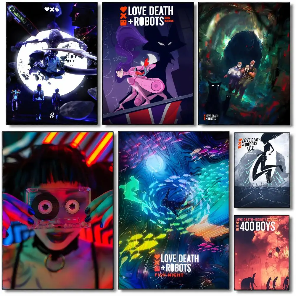 Sci Fi Anime wall art L-Love Death Robots Poster Fancy Poster American Film Mural Home Childrens Room Wall Decor Print