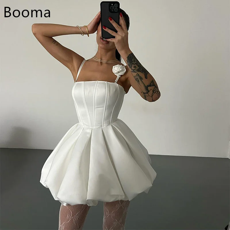 

Booma Simple A-Line Wedding Dresses 3D Flower Spaghetti Strap Sleeveless Mini Brides Gown Custom Made 2025