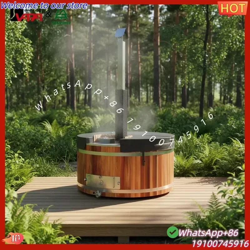 CE Certificate Vapasauna 5-6 Person Wood Burning Hot Tub with 304 Stainless Steel Liner Easy-Set Outdoor Spa OEM ODM Support