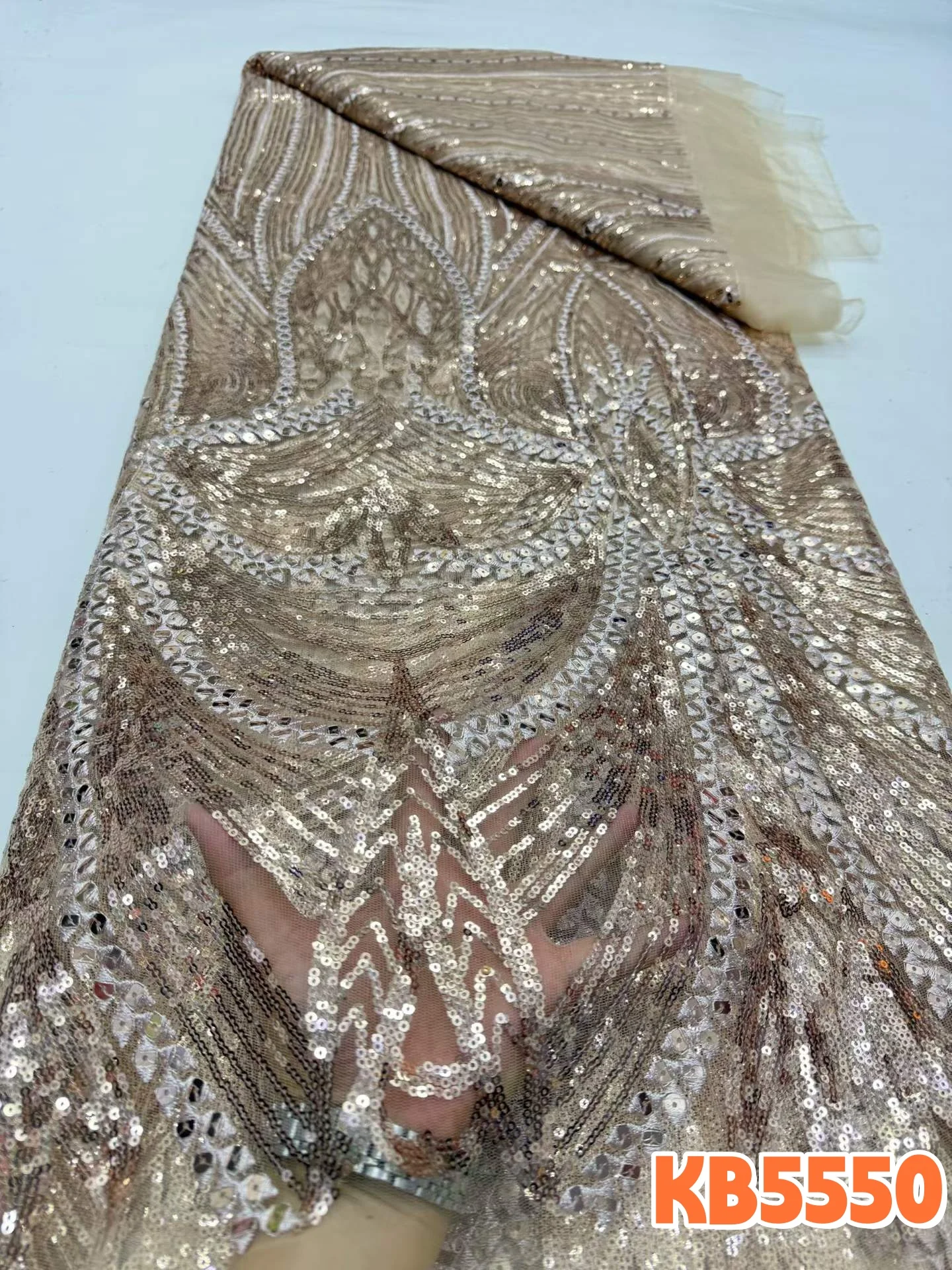 

YALISI Gold Sequins Tulle Lace Fabric African Lace Fabric 2026 High Quality French Mesh Sequins Lace For Nigerian Bridal KB5550