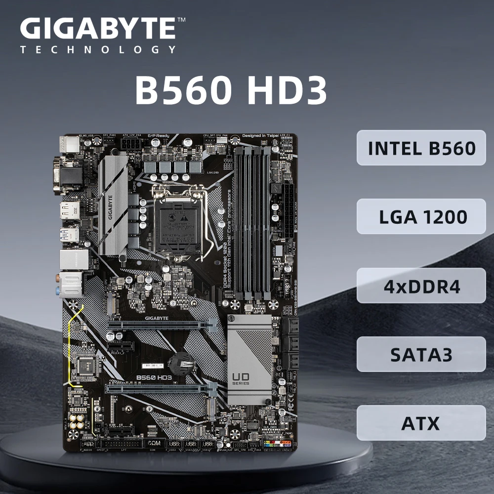 

Материнская плата Gigabyte B560 HD3 Intel B560 4xDDR4 Максимальная память 128 ГБ LGA 1200 слот Поддержка процессора 11-го/10 поколения ATX