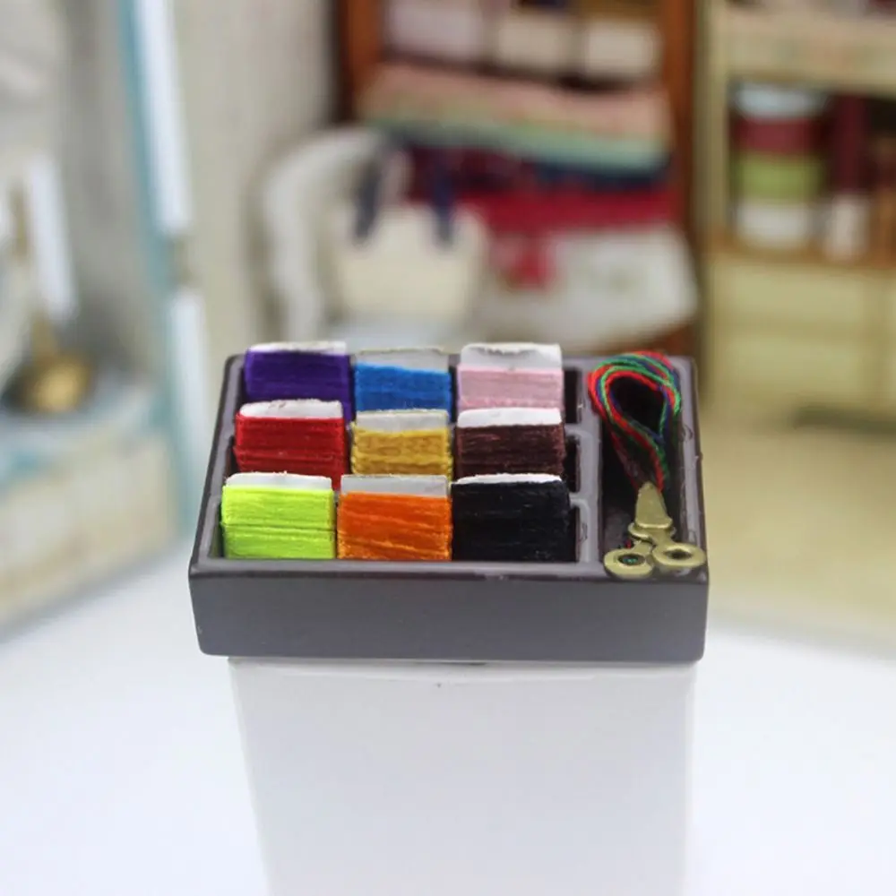 Wood Miniature Wooden Sewing Box Small Ornaments Artificial Simulation Sewing Model Toy 1:12 Craft Mini Sewing Box Model