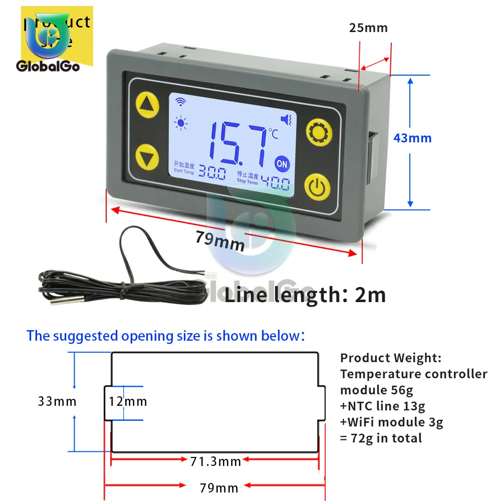 ST10 Remote WIFI Thermostat Temperature Controller Module DC 6-30V 10A Thermostat Regulator Heating Cooling Control With Sensor