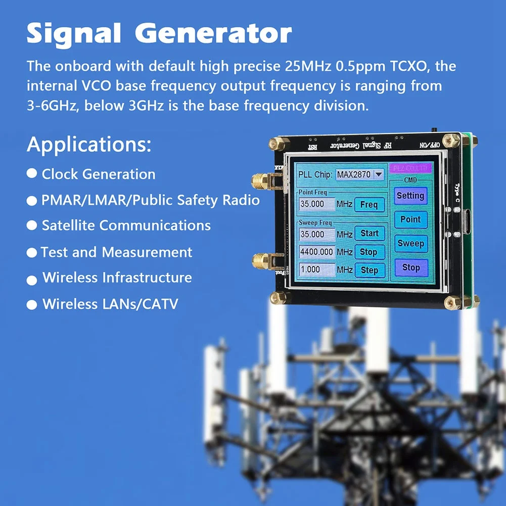 MAX2870 Signal Generator 23.5MHz-6000MHz Frequency Touching Screen Radio Frequency Signal Source PC Software Controls