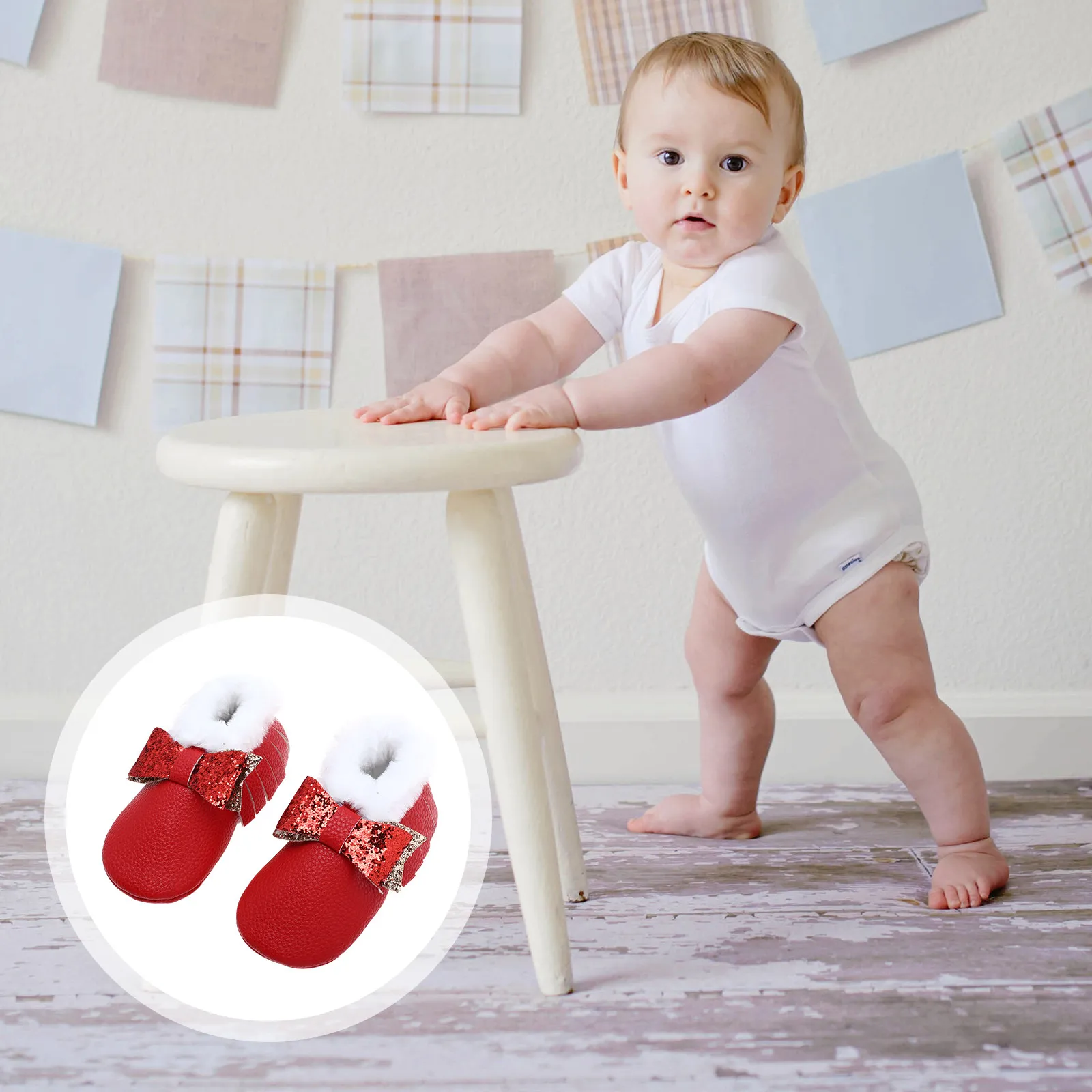 

1 Pair Baby Cotton Shoes Infant Prewalker Non-Slip Lightweight Winter Indoor Walking Footwear Soft Sole Breathable Bowknot