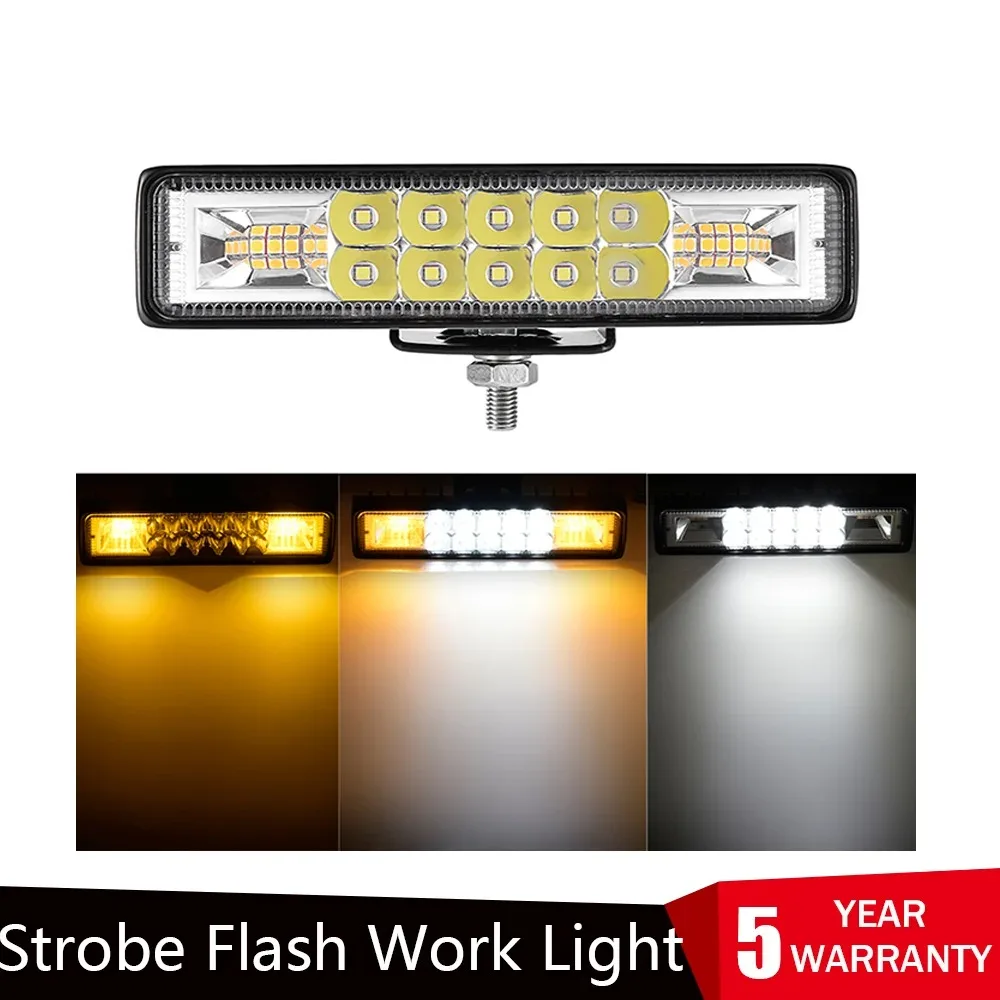 Led trabalho barra de luz 48w strobe flash combo feixe branco amarelo para offroad atv suv caminhao da motocicleta reboque acess