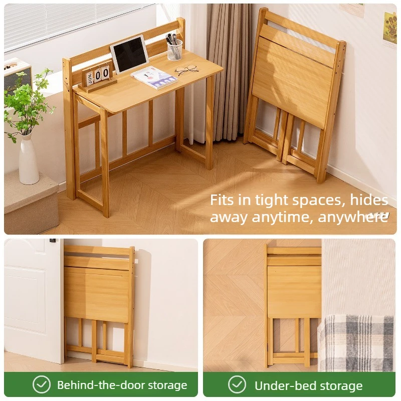 Bamboo Foldable Student Learning Table Home Study Computer Desk Space Saving Office Desk for Kids Bedroom Multifunctional Table