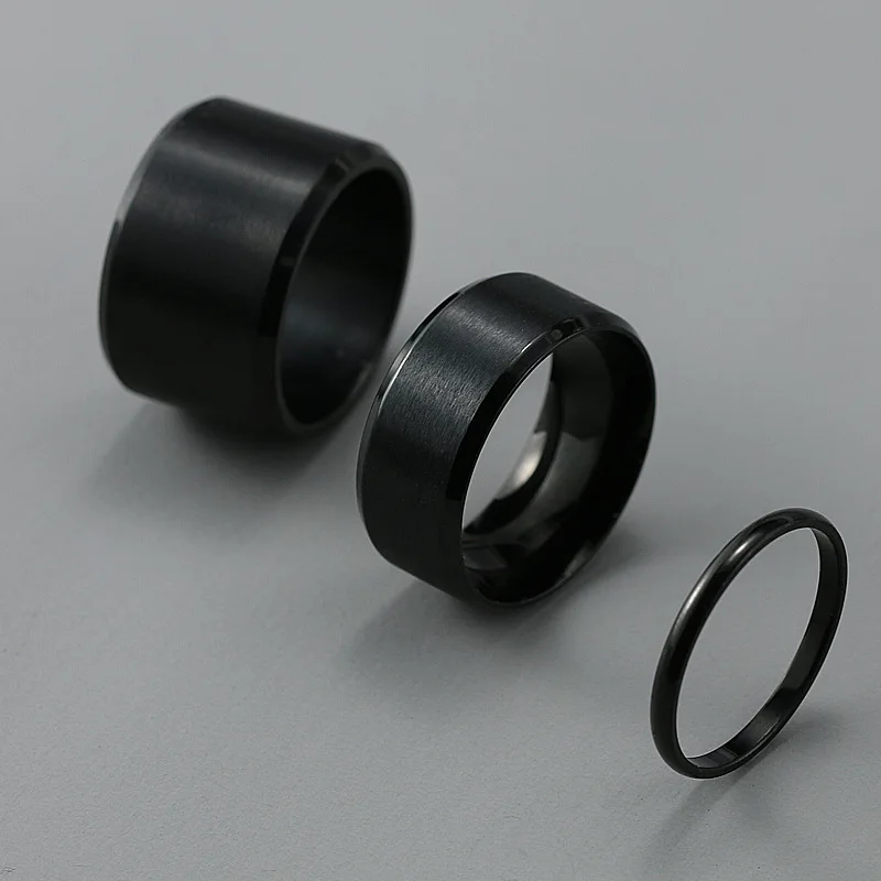 2mm/10mm/15mm Stainless Steel Ring for Women Men Boy Narrow Wide Black Brushed Surface Unisex Engagement Jewelry