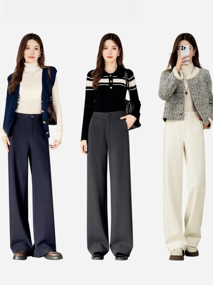 SENTUBILA سراويل نسائية خريفية عالية المرونة الخصر الرباط جيب فضفاض مستقيم بنطلون مجموعة غير رسمية الإناث 153K87952