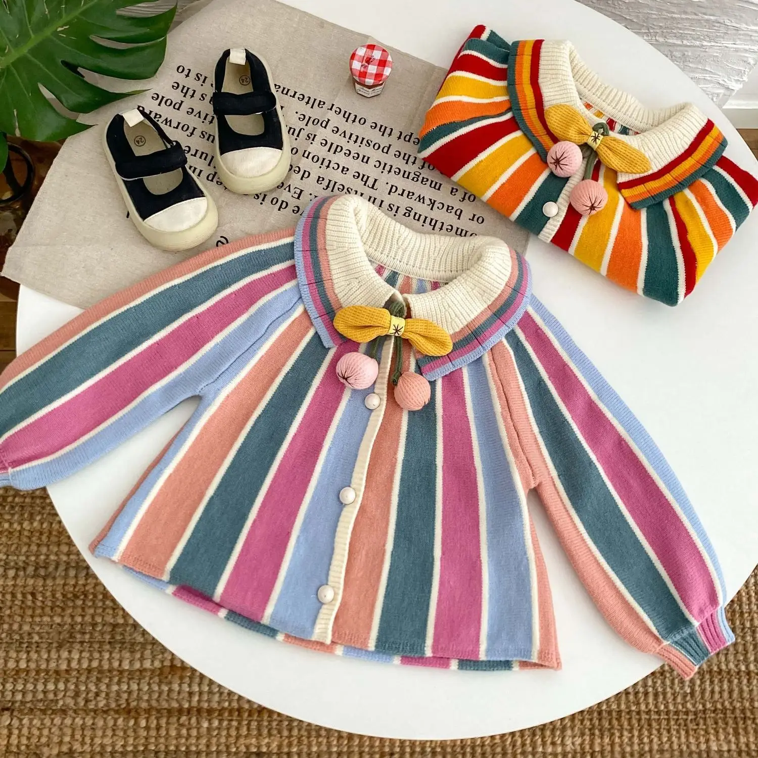 1-11Years Kids Striped Knitted Sweater Jackets Toddler Baby Button Cardigans Infant Cute Outwer Swear Coat 2 3 4 5 6 7 8