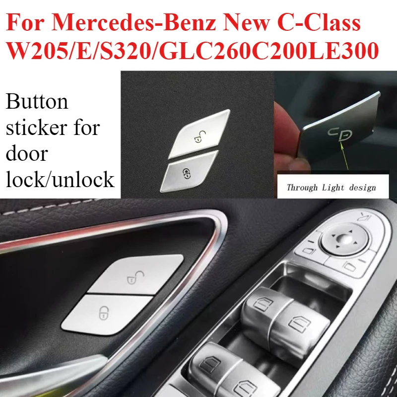 Mercedes Benz C Class W205 E Class S320 GLC260 C200L E300 Door Lock Unlock Button Sticker Interior Trim Decoration New Car Part