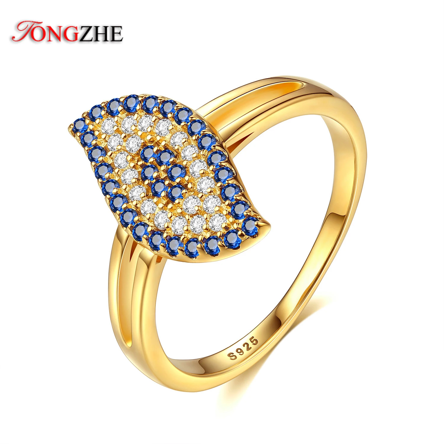 TONGZHE Shinee Kpop 925 Sterling Silver Evil Eye Rings For Women With Blue Stone Crystals Mens Gold Jewelry Luxury Wedding Gift