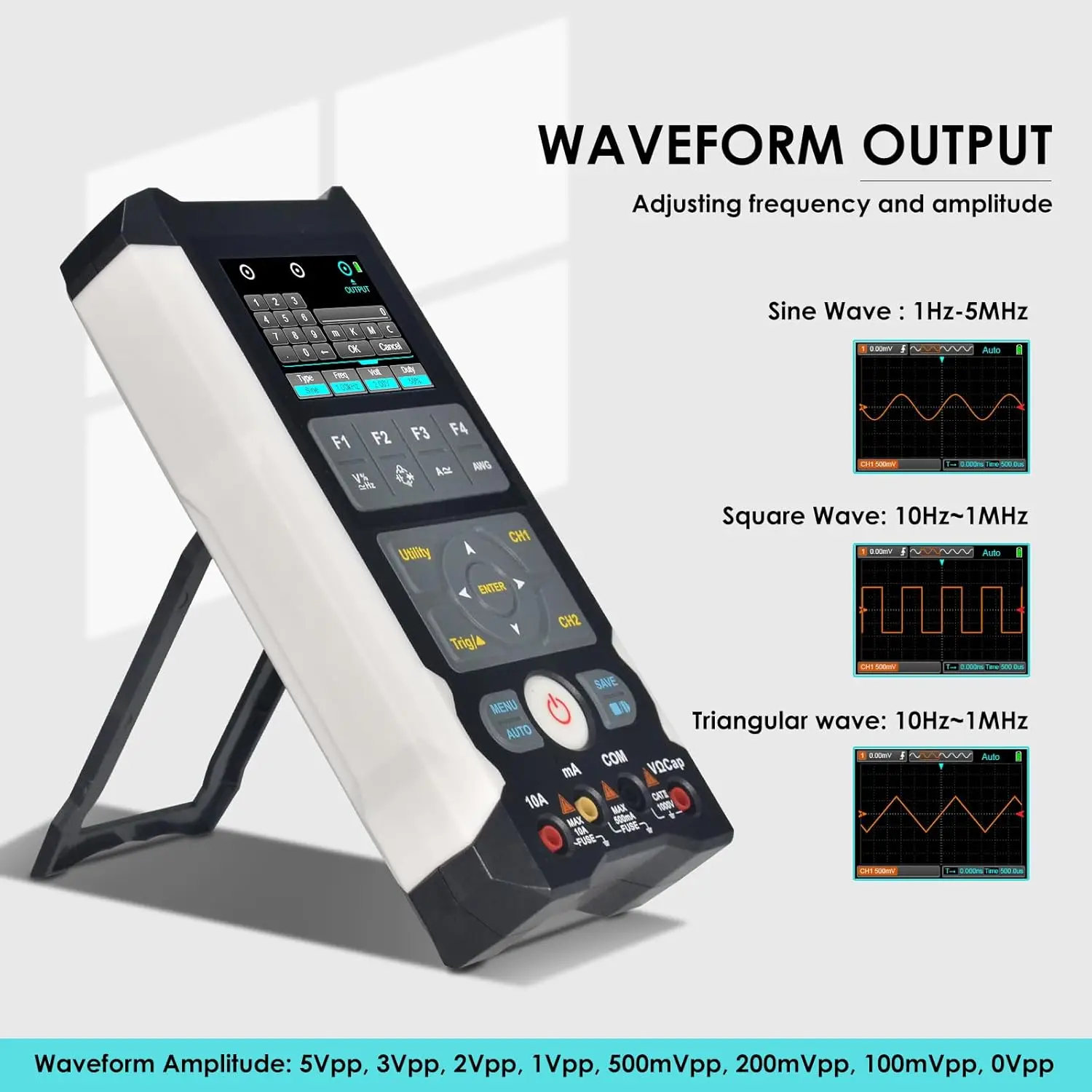 3 in 1 Digital Oscilloscope Multimeter, 80Mhz Bandwidth with 2 Channels Handheld Oscilloscope Waveform Generator and Multimeter