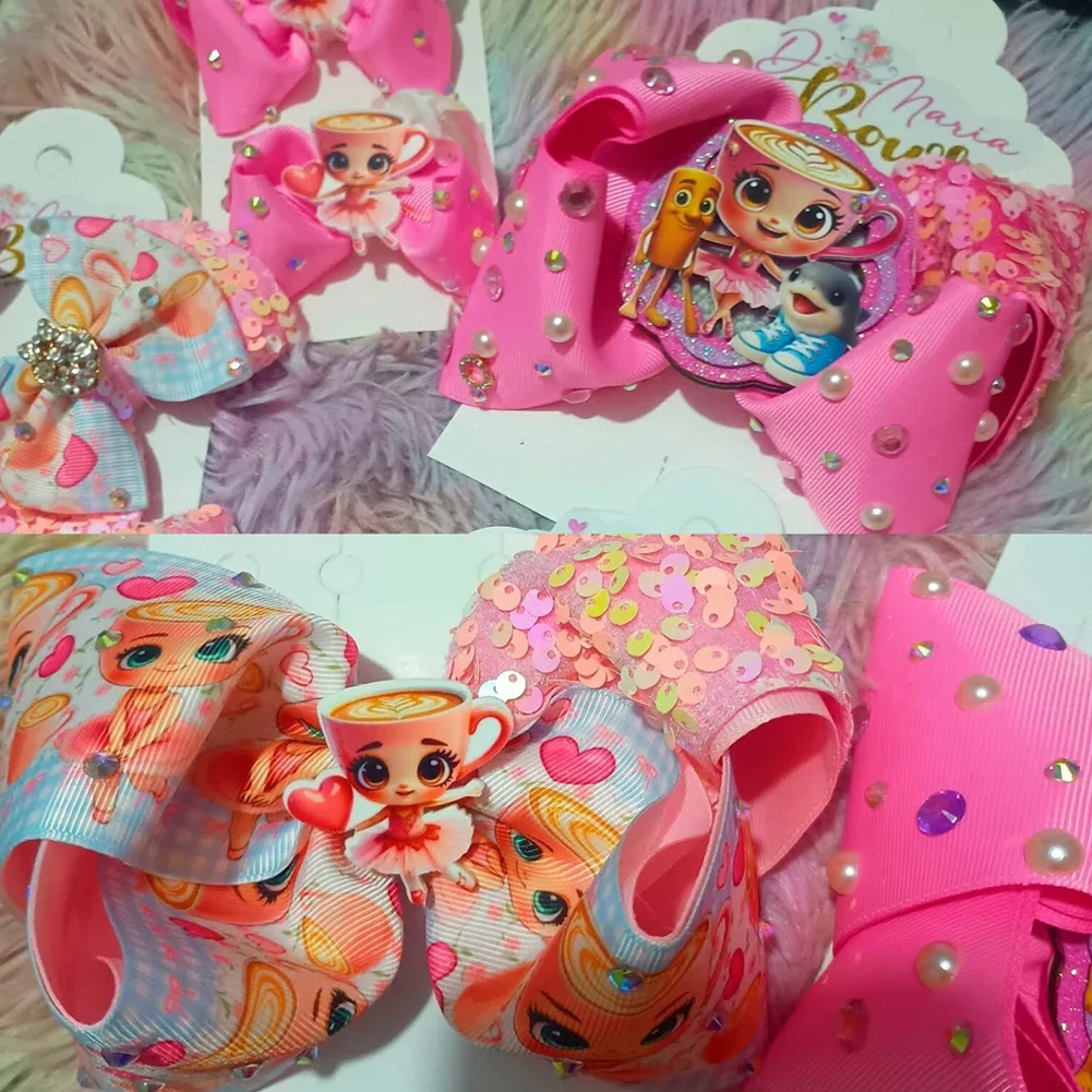 Random Mixed Printed Resin B C Coffee Cup Cartoon Girl Planar Flatback Charm Craft for Phone Case Bows Badge Pendant Gift