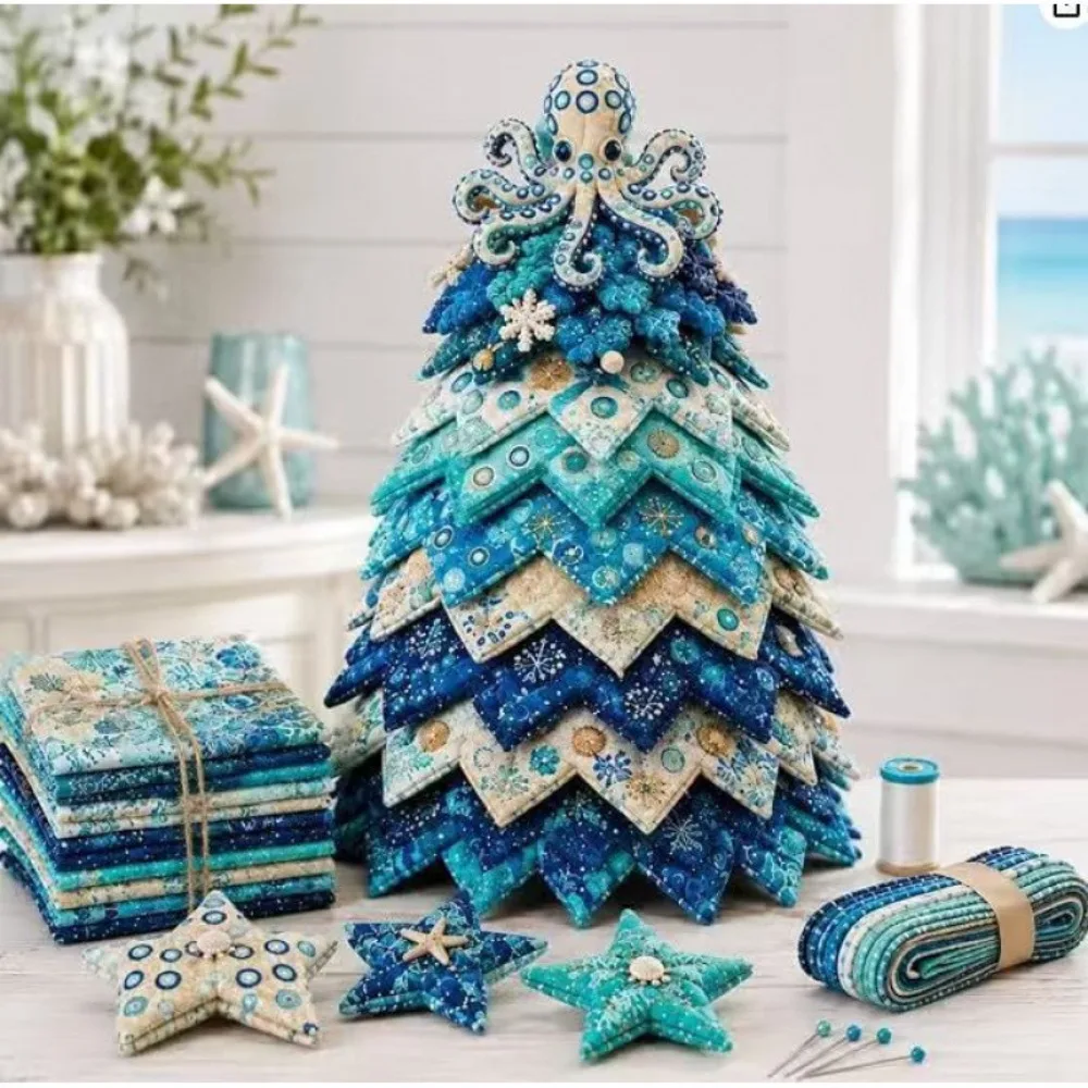 Handmade Marine Animal Patchwork Set Layered Cartoon DIY Quilted Christmas Tree Kit Crab Dolphin 3D Christmas Tree Kit