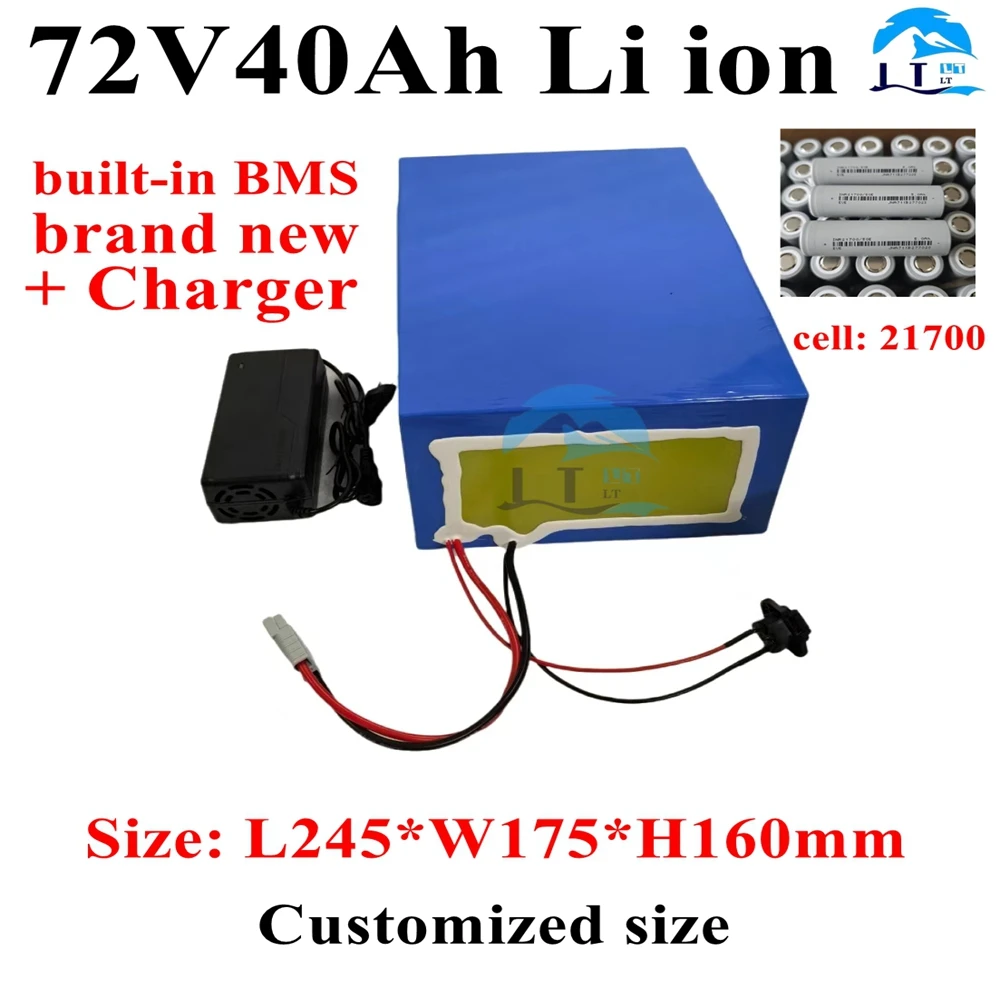 Batterie lithium-ion avec chargeur 5A, 72V, 40Ah, BMS 20S Movie, 2000W, 3500W, 7000W, scooter, Sicile, Go Cart, moto