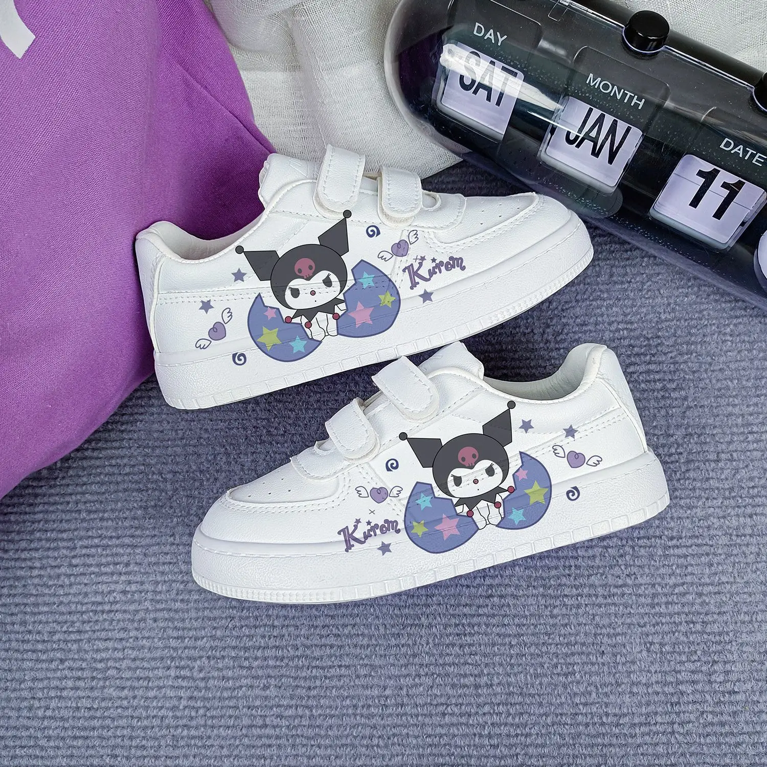 Kuromi Kids Tennis Shoes White Low Cut Board Shoes Cartoon Children Sneakers For Girls Boys Casual Print Sport Shoes Flat Middle