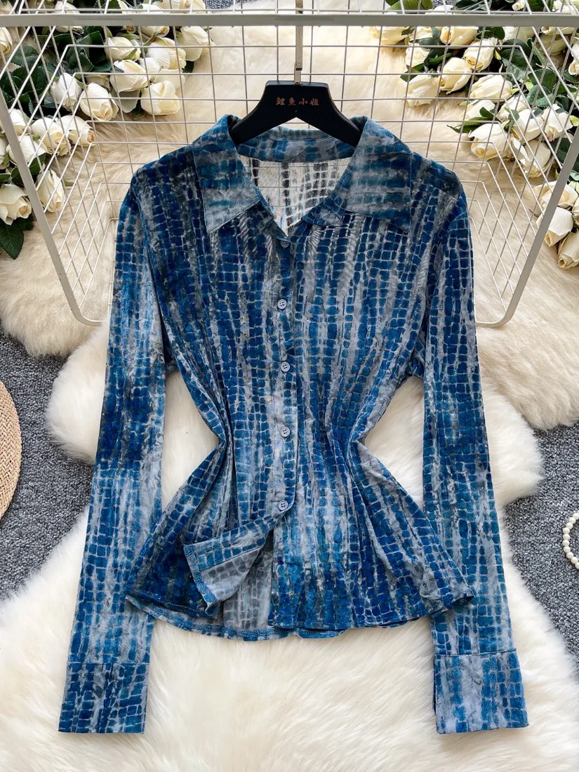 

Foamlina Women's Shirt 2025 New Autumn Fashion Turn-down Collar Long Sleeve Single Breasted Mesh Printing Shirts Female Tops