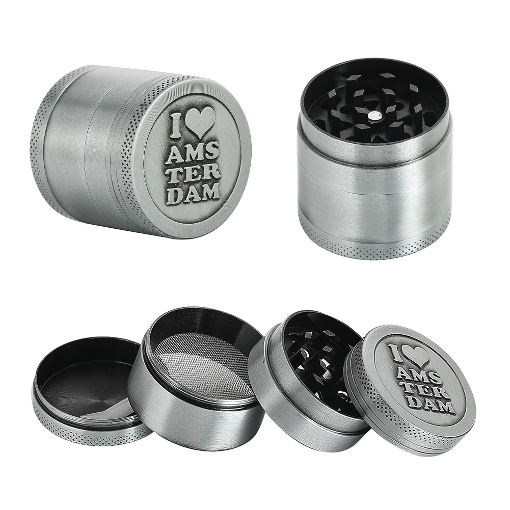 4 Layers Metal Herb Grinder Amsterdam Spice Crusher Manual Herbal Pepper Miller Cutter Smoke Accessories Gadgets for Men Gifts