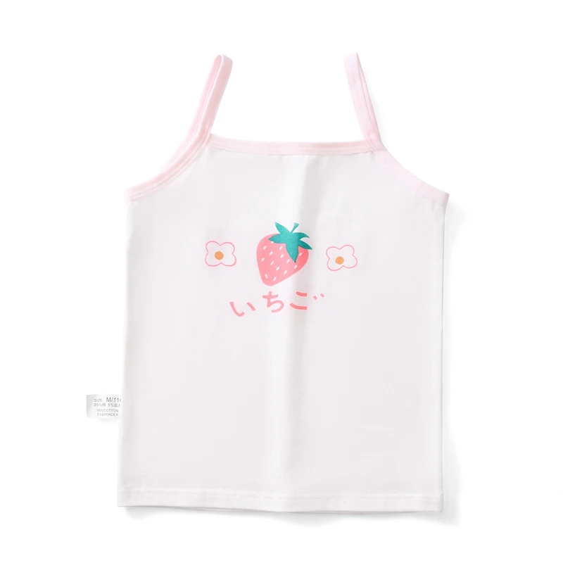 2pcs/Lot Girls Summer Undershirt Singlet Shirts Kids Strawberry Bear Cotton T-shirt Top Camisoles Underwear Tanks Size 2-10T