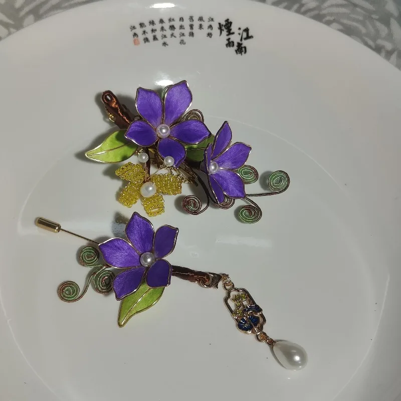 Elegant New Chinese Morning Glory Purple Velvet Silk Hair Clip for Hanfu Headwear Women Ancient Daily Accessory Ethnic Ornament