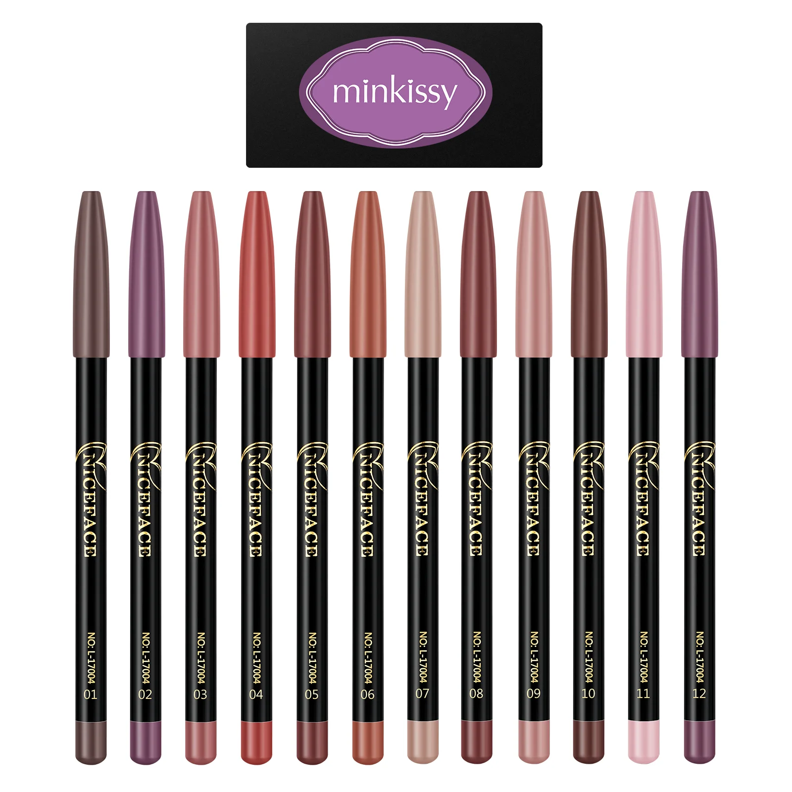 Minkissy 12 Uds juego de delineador de labios de maquillaje lápices de línea de labios impermeables 12 colores lápiz moldeador de labios para mujer señora