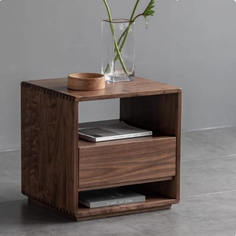 Customizable Comodino in legno massello di noce nera nordamericana, camera da letto di casa, armadietto con cassetti