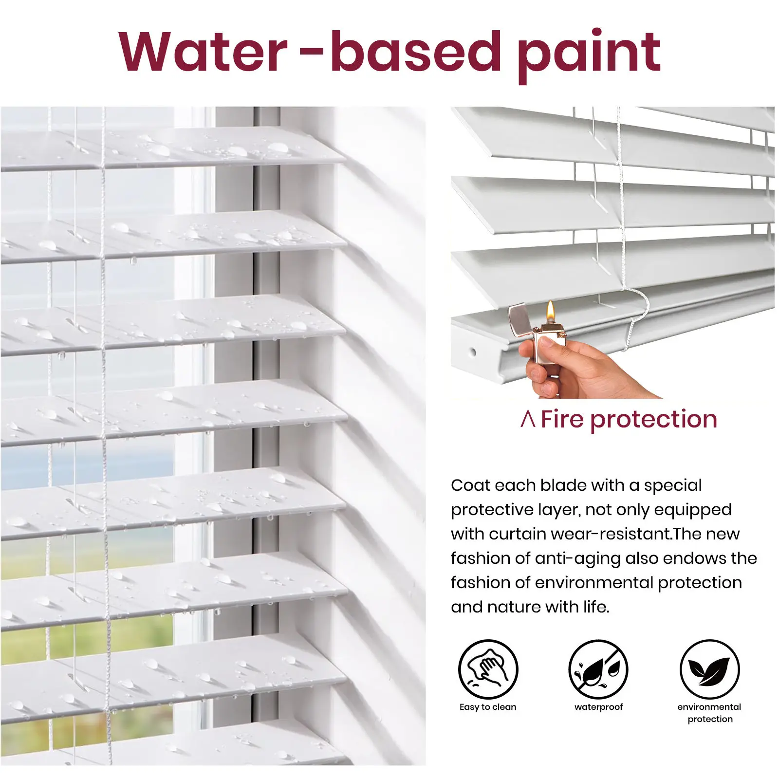 مادة جديدة للحماية من الحرائق اللاسلكية، تحكم سهل، ستائر فينيسية خشبية مقاس 2 بوصة للنوافذ #3