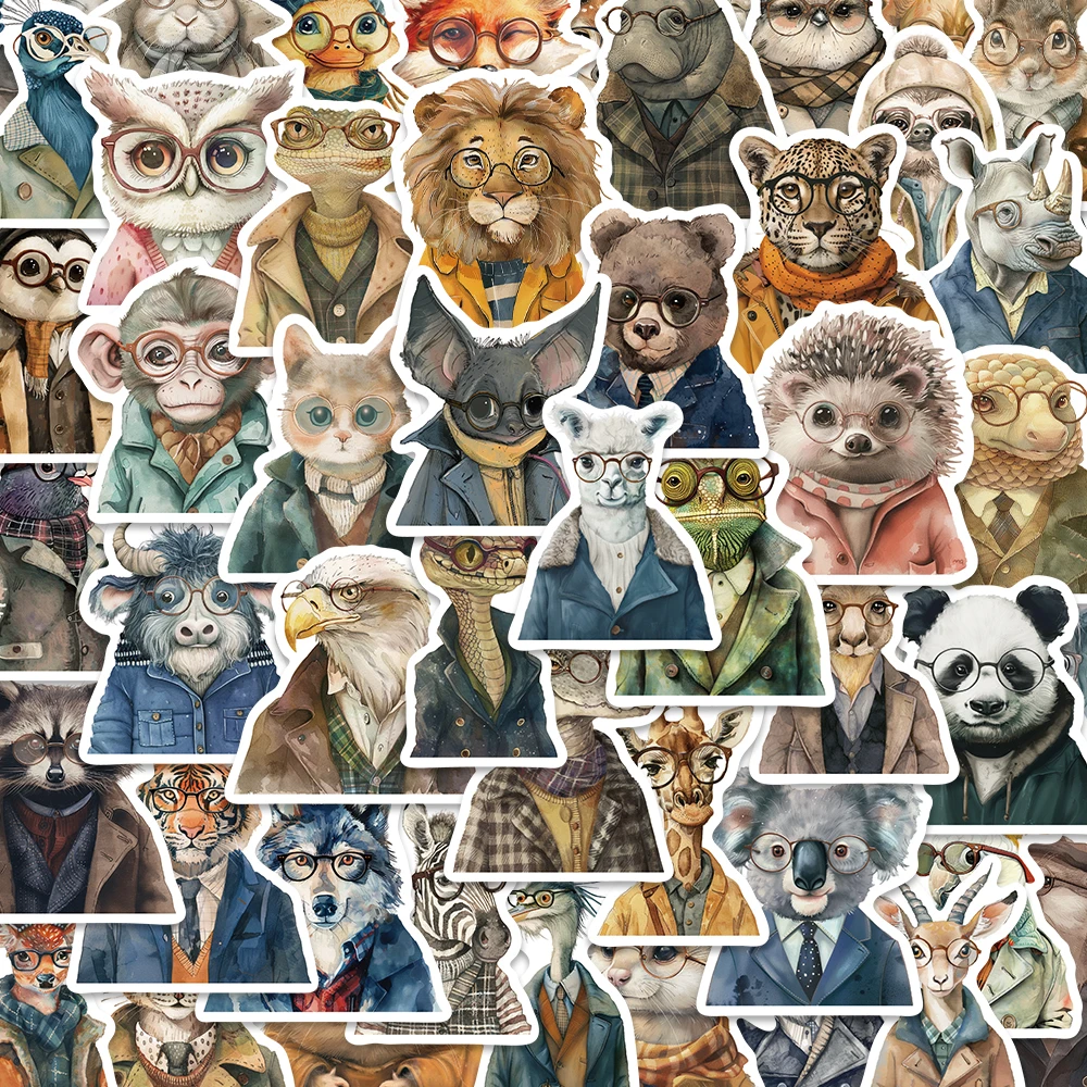 50 watercolor animal half body exquisite and interesting stickers decoration notebook phone case iPad cartoon creative stickers