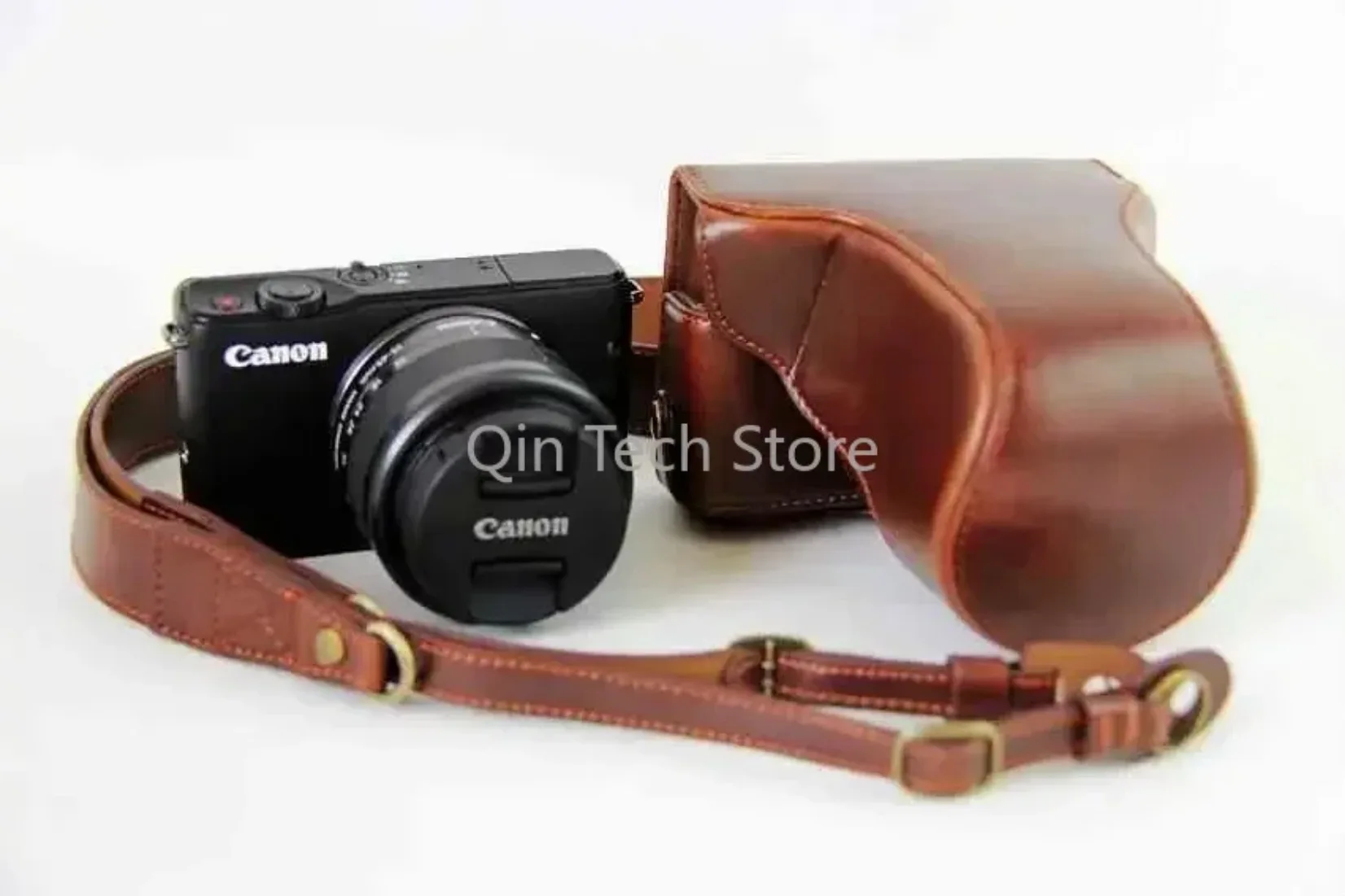 حقيبة كاميرا فاخرة جديدة لكانون EOS M EOSM EOS M2 EOSM-2 PU حقيبة كاميرا جلدية مع حزام تصميم البطارية المفتوحة