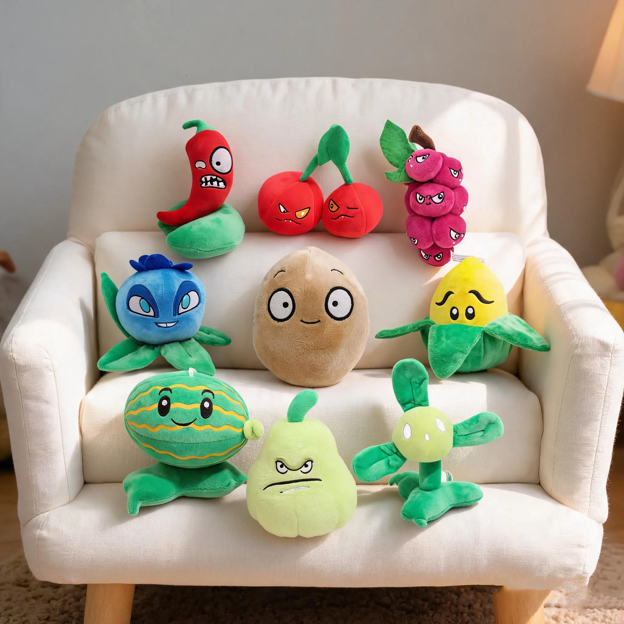 Plant plush toys plush cloth dolls Potatoes chili peppers corn cherries grapes blueberries watermelons clover children's dolls