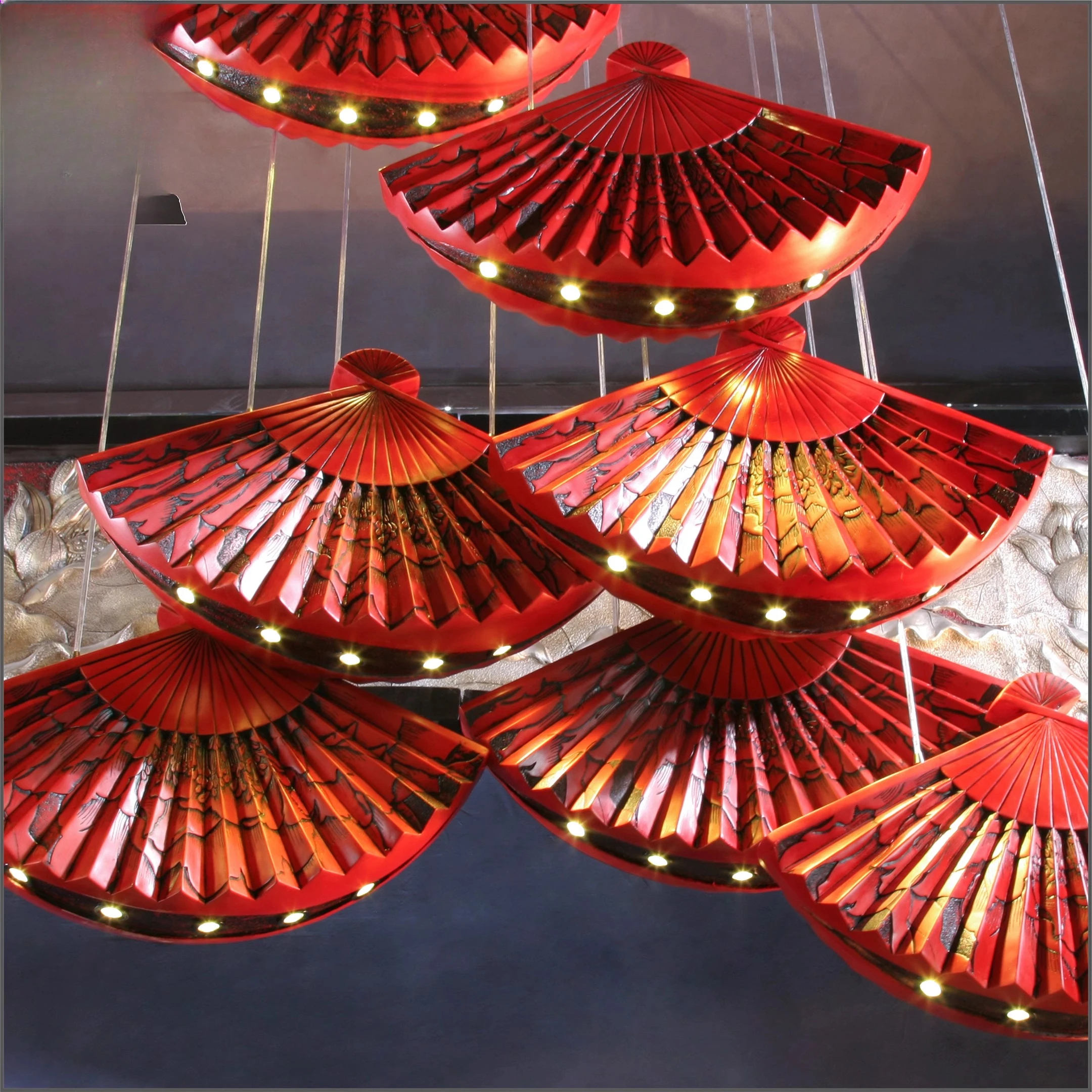 New Chinese Fan Chinese Style Zen Restaurant Duplex Art Hanging