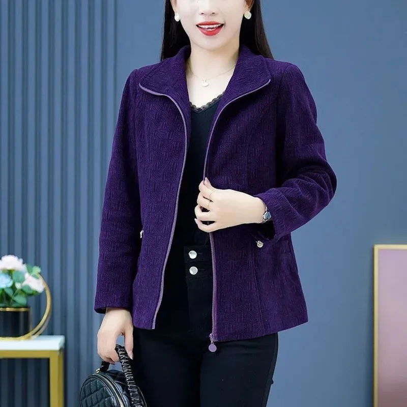 

Korean Female Fashion Solid Color Jacket 2025 Women Long Sleeved Outwear Spring Autumn Ladies High-end Leisure Zipper Tops Coat