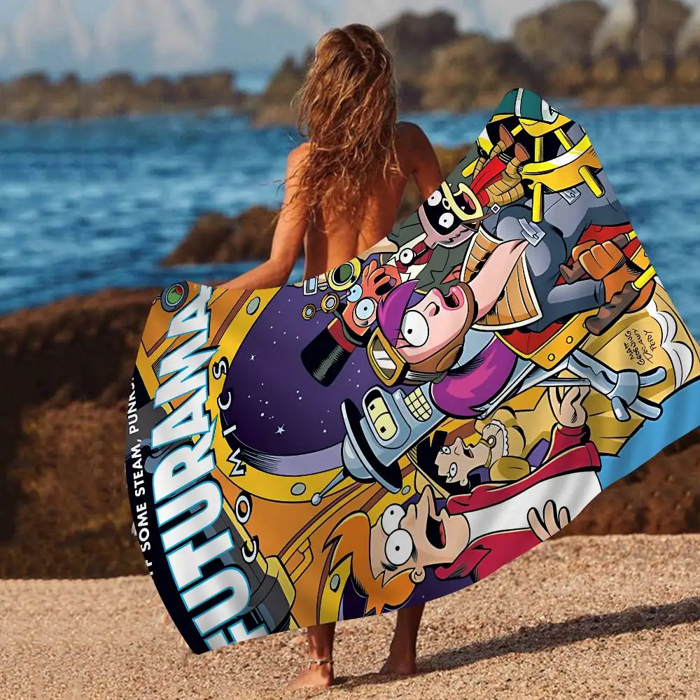 الكرتون F-Futuramaes كبير ستوكات مناشف الشاطئ منشفة سريعة الجافة الرمال مناشف الشاطئ بركة منشفة للسفر حمام سباحة اليوغا #4