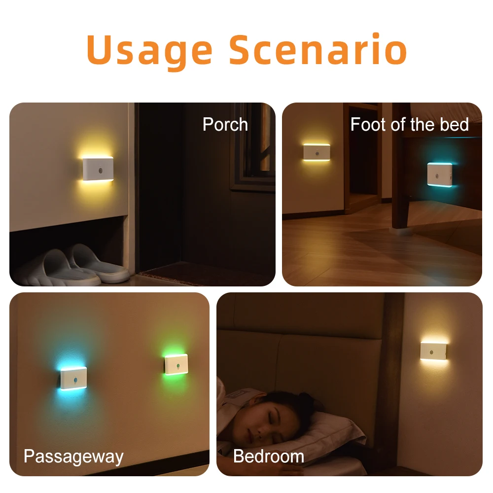 New multi color selection human body induction lamp indoor multi angle bedroom night light, color selection lamp.