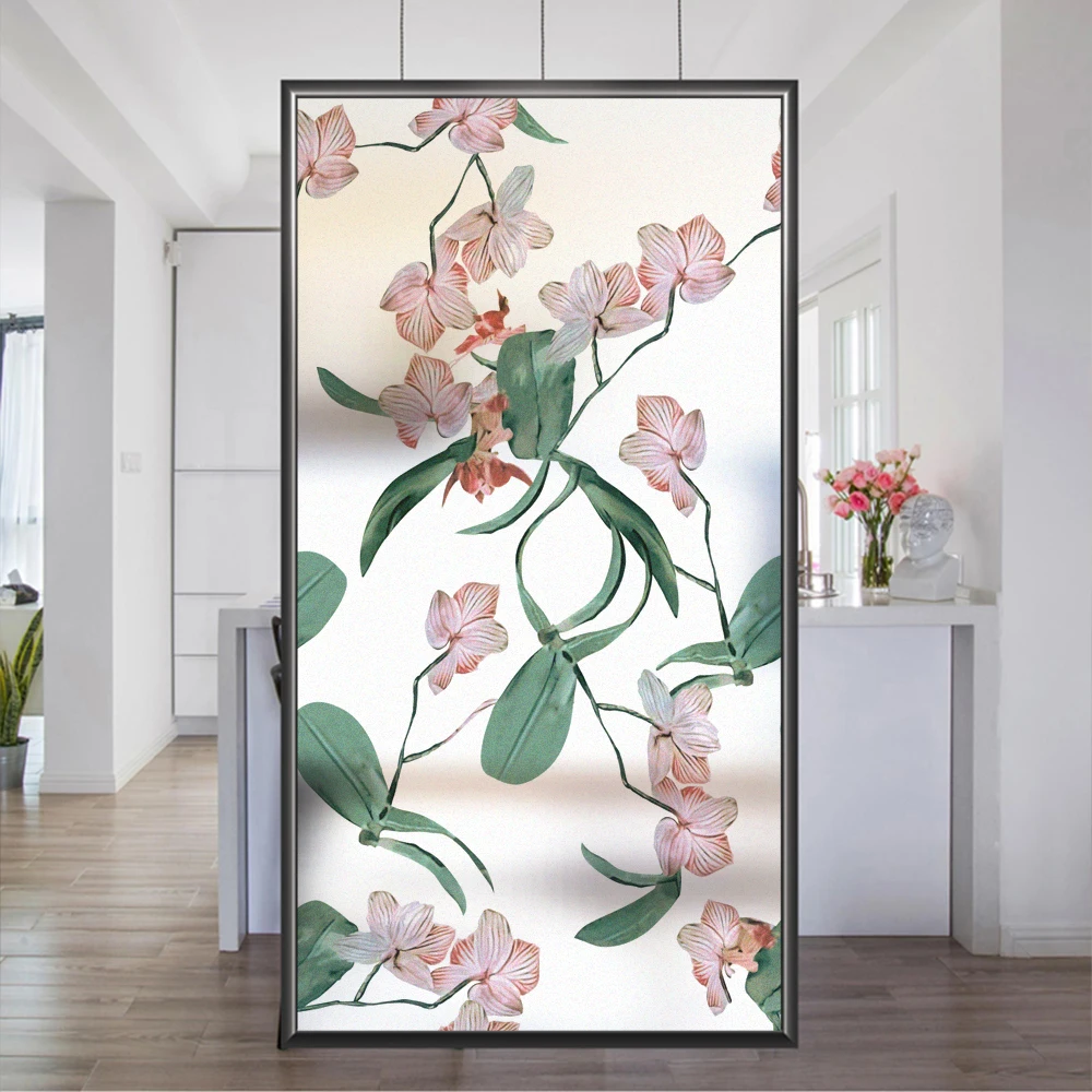 

Floral Pattern Privacy Glass Window Film Heat Control Frosted Window Stickers Static Clings Sliding Glass Door Decorative Film